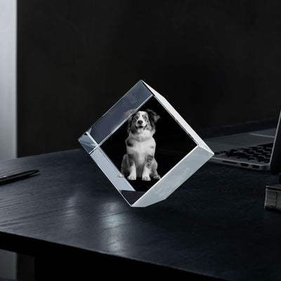 Custom 3d Pet Photo Crystal Laser Etched Glass Cube with Lighted Base - The Pet Pillow