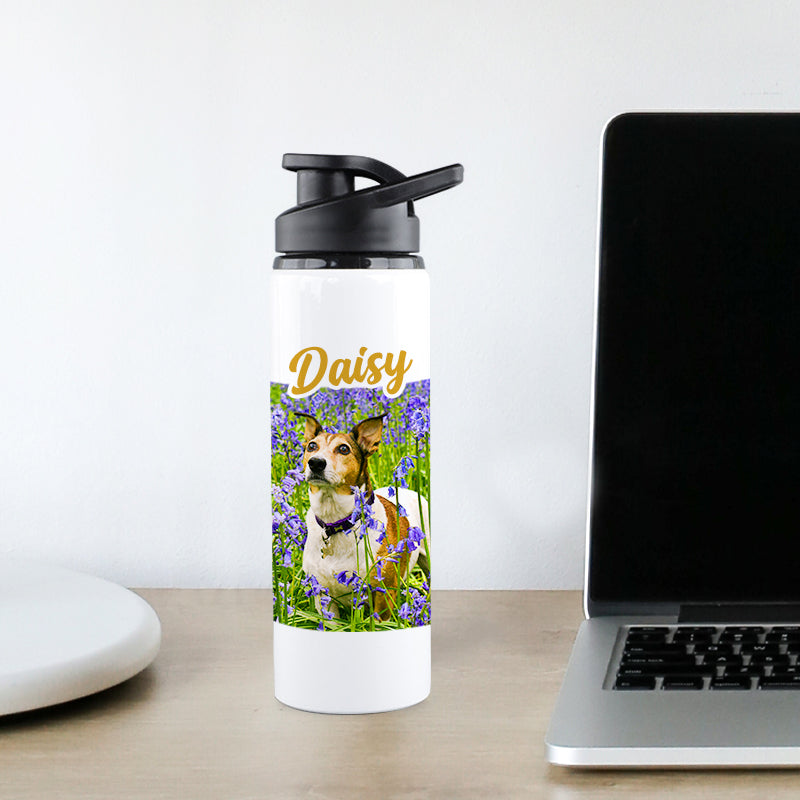 Custom Pet Photo Water Bottle with Name for Walk, Sports, Travel