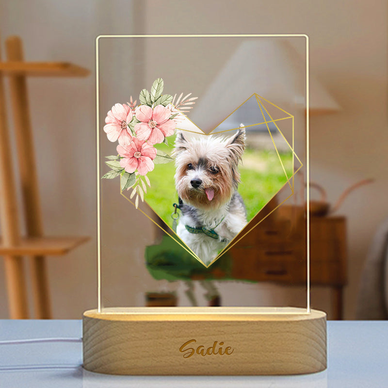 Customized Pet Photo Night Light with Garland Personalized Dog Memorial Gift - The Pet Pillow