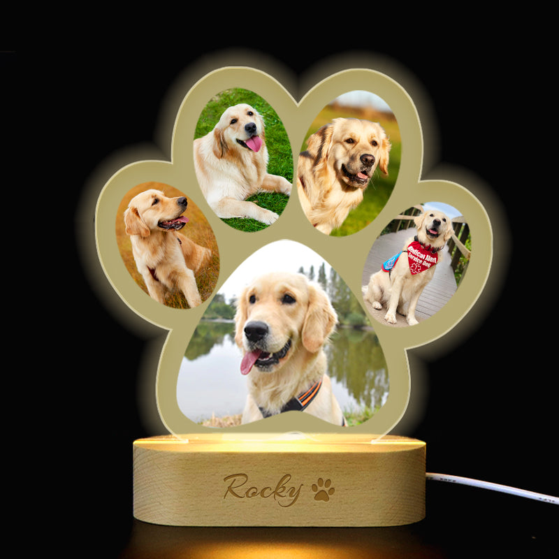 Custom Pet Picture Night Light with Name Personalized Dog Paw Print Gift for Pet Lover - The Pet Pillow