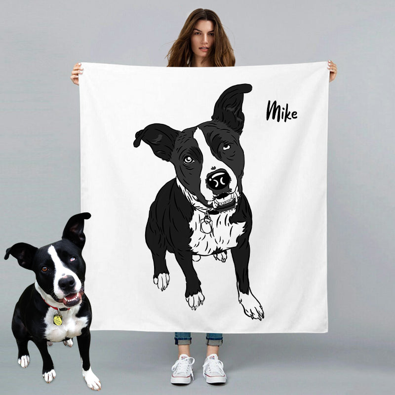 Custom Pet Blanket from Photo Hand Drawing Charcoal Portrait Memorial