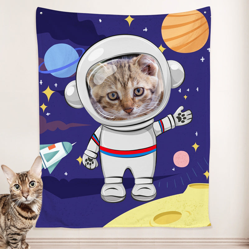 Custom Pet Space Blanket with Pet Face, Personalized Pet Photo Blanket