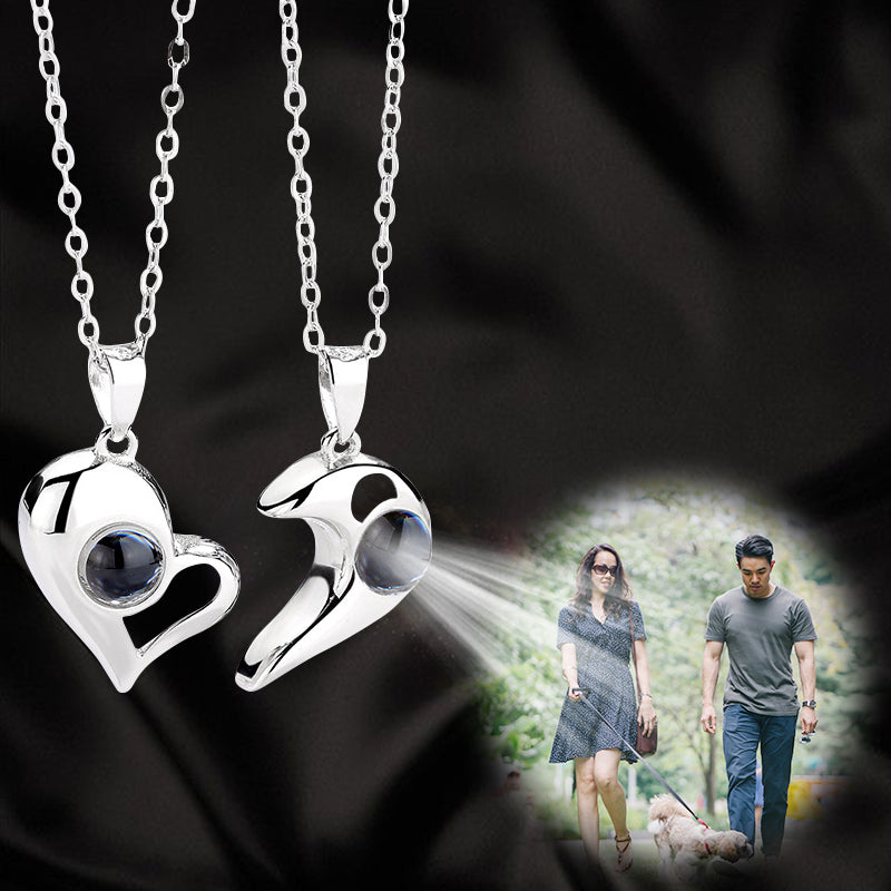Heart Shaped Couple Stitching Custom Pet Projection Necklace
