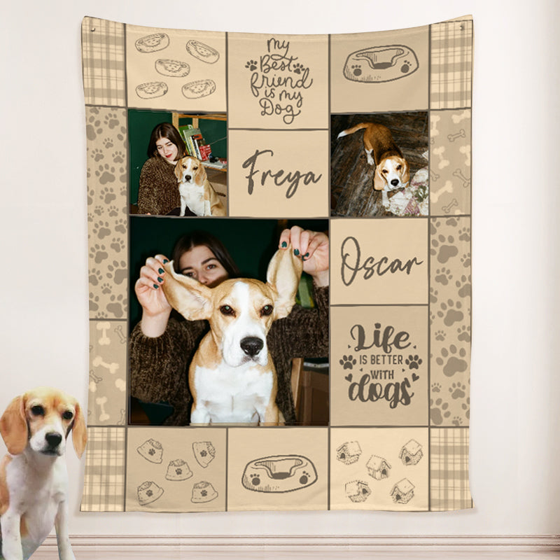 Personalized Photo Dog Blanket Collage Blanket with Pet Name, Memorial