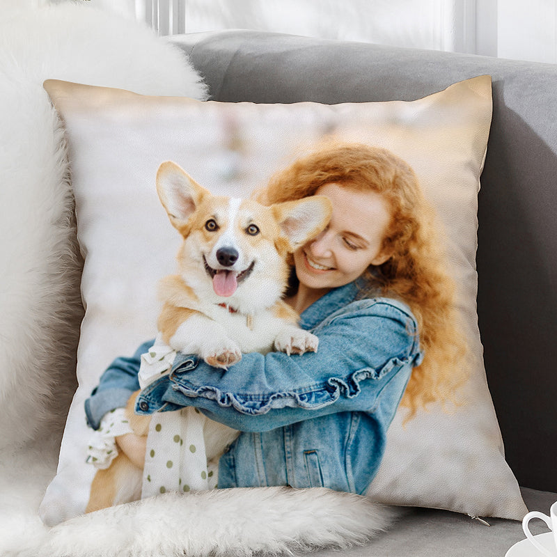 Custom Pet Photo Pillow Cover - 22x22 Inch, Velvet, Two-Sided Print With Colorful Brush Background