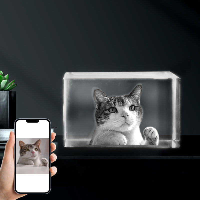Custom Pet 3d Laser Crystal Photo Cube with Dog Portraits Personalized Pet Memorial Gift - The Pet Pillow