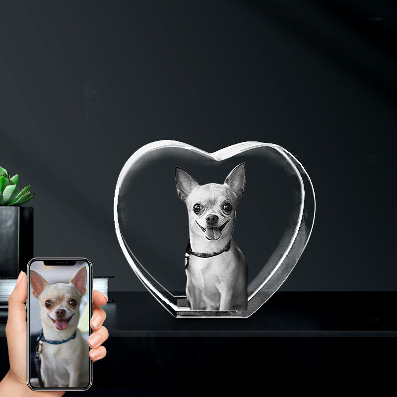 Personalized Pet Heart 3d Glass Photo Printing Custom Crystal Picture Laser Memorial Gift - The Pet Pillow