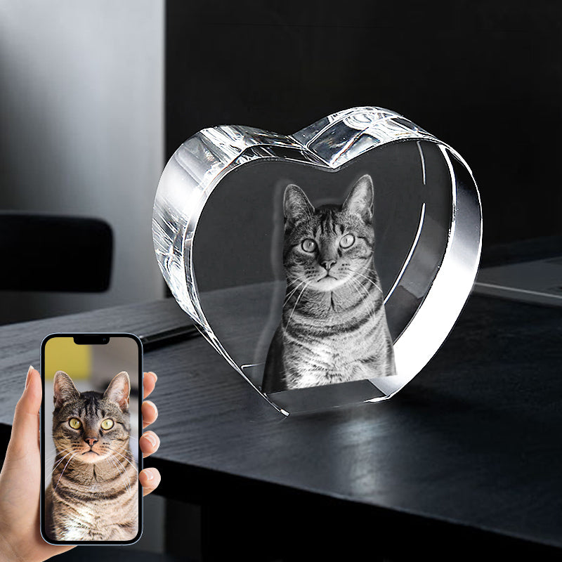 Personalized Pet Heart 3d Glass Photo Printing Custom Crystal Picture Laser Memorial Gift - The Pet Pillow