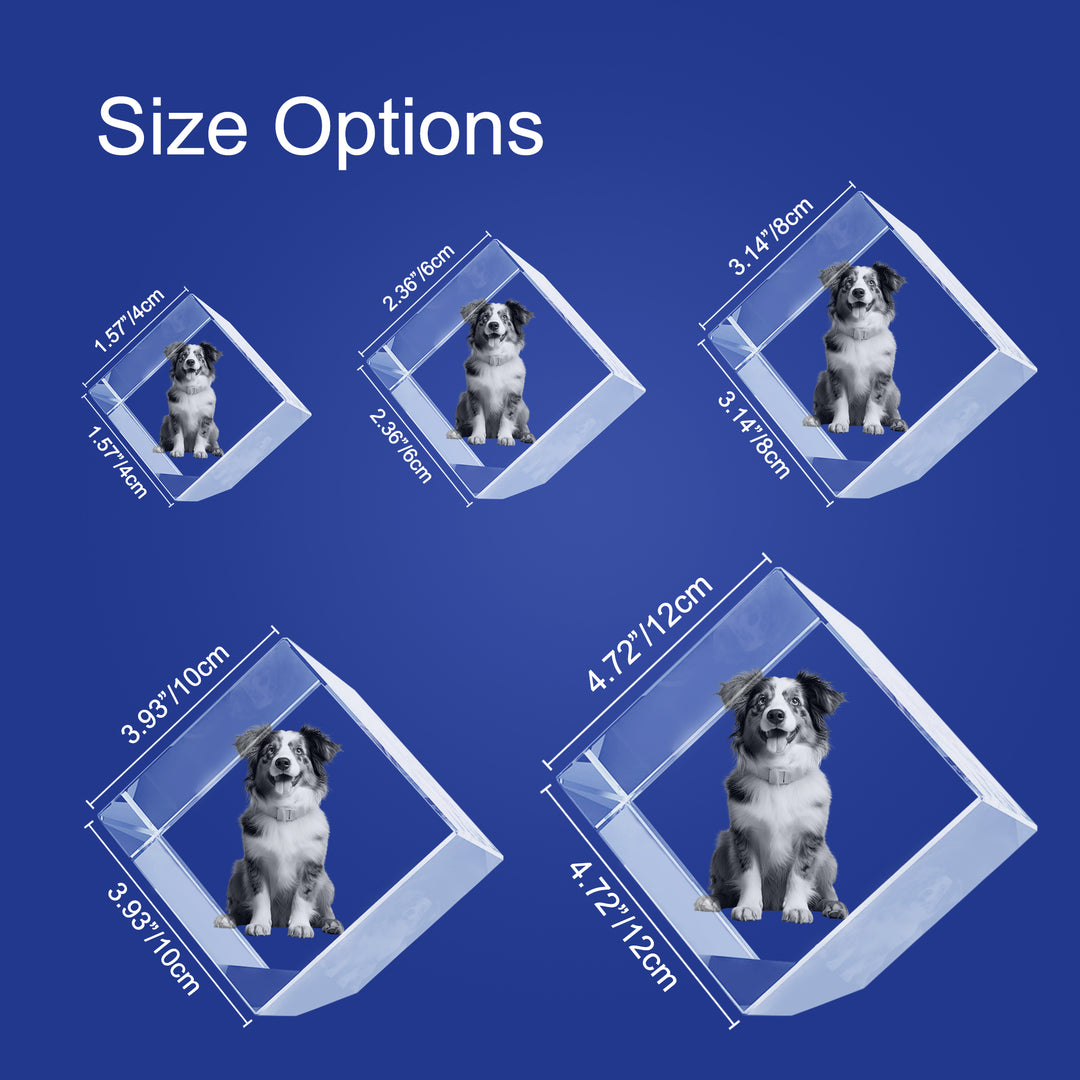 Custom 3d Pet Photo Crystal Laser Etched Glass Cube with Lighted Base - The Pet Pillow