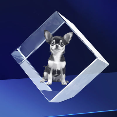 Custom 3d Pet Photo Crystal Laser Etched Glass Cube with Lighted Base - The Pet Pillow