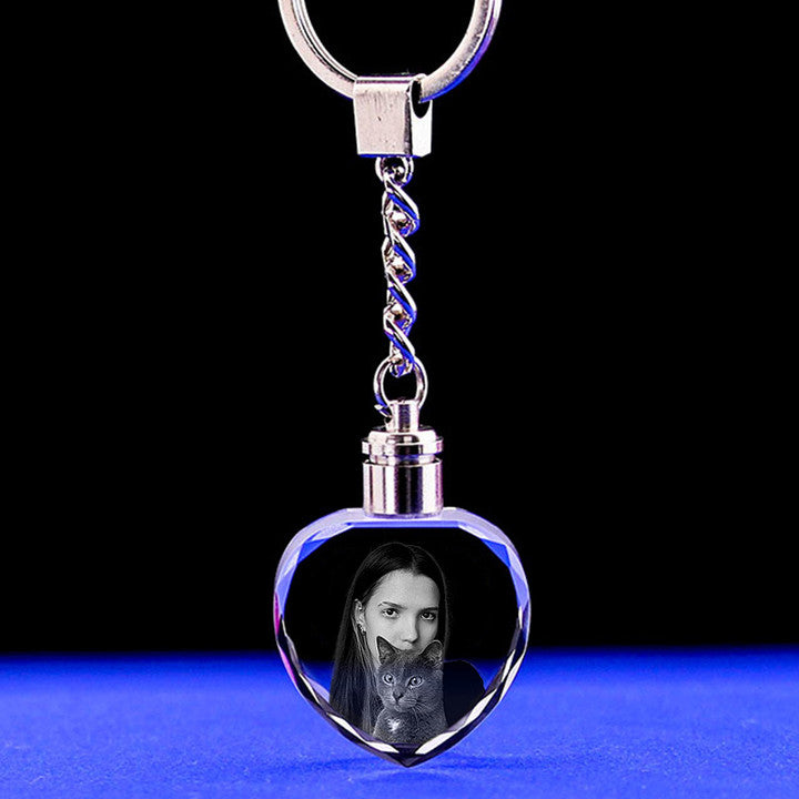 Custom Crystal Keychain Printed with Pet Photo Laser Engraved Crystal Keychains - The Pet Pillow