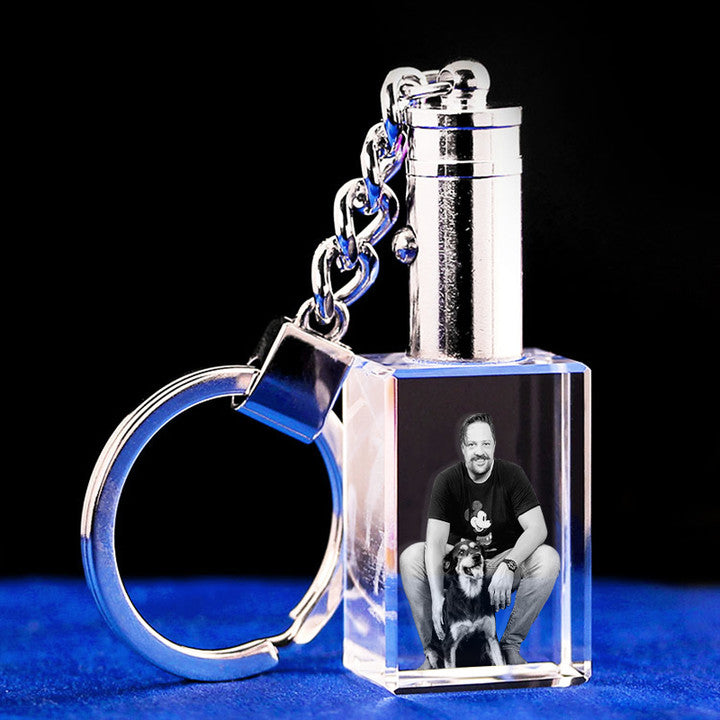 Custom Crystal Keychain Printed with Pet Photo Laser Engraved Crystal Keychains - The Pet Pillow