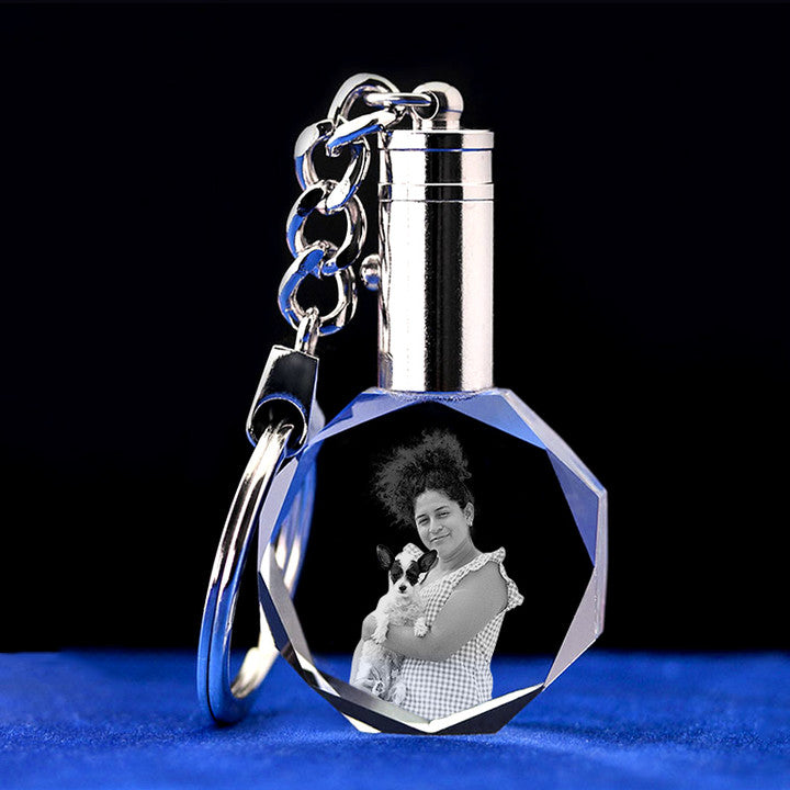 Custom Crystal Keychain Printed with Pet Photo Laser Engraved Crystal Keychains - The Pet Pillow