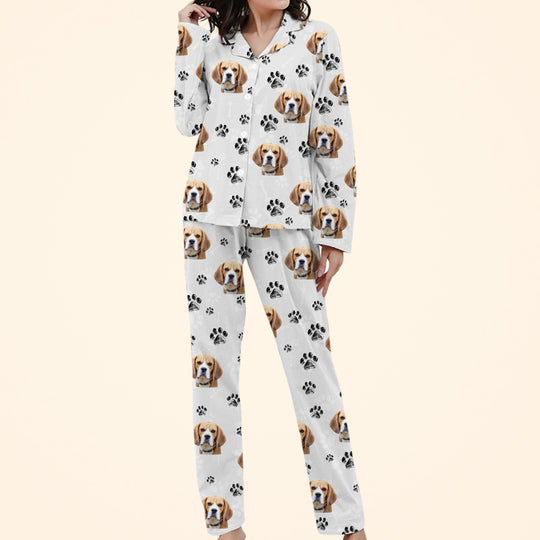 Custom Dog Cat Paw Prints Pajama Pants with Pet Picture Pajamas Set - The Pet Pillow