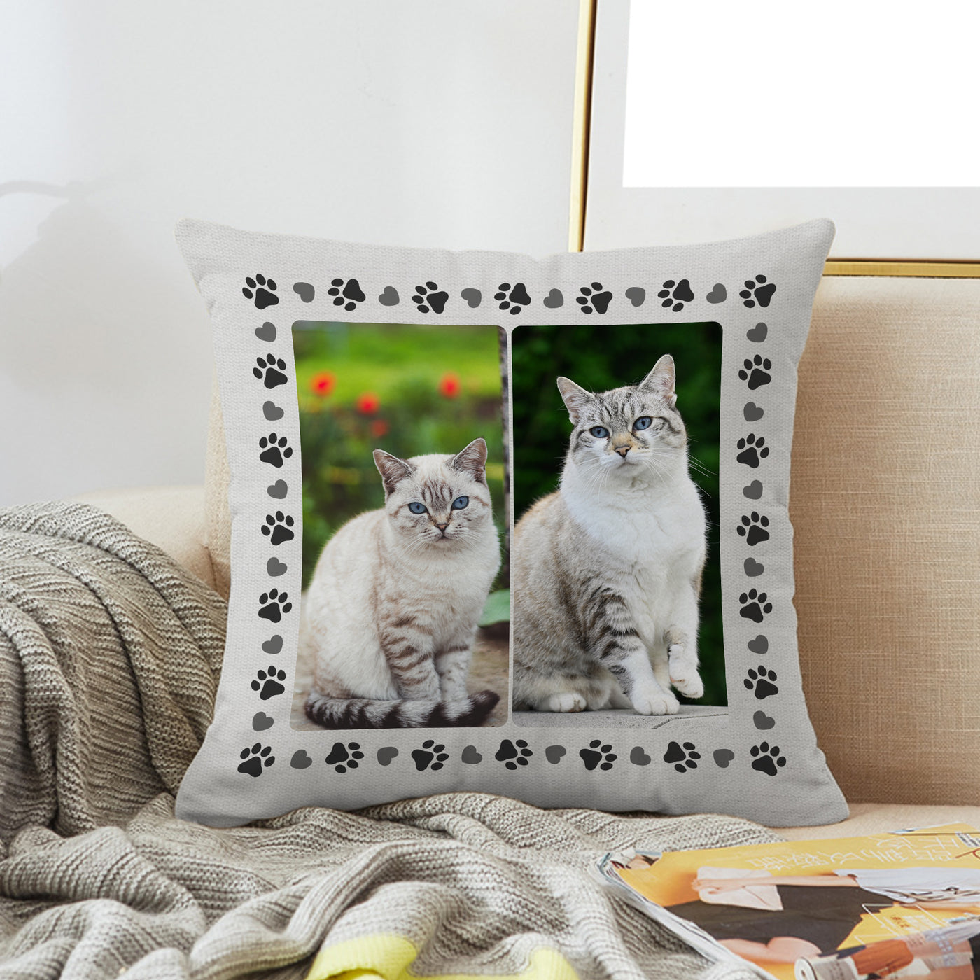 Custom Pet Paw Print Pillow with Dog Pictures Personalized Pet