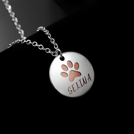 Custom Pet Paw Print and Name Necklace - The Pet Pillow