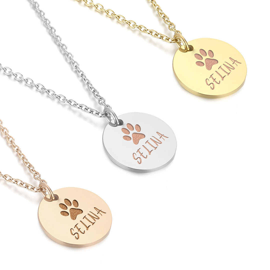 Custom Pet Paw Print and Name Necklace - The Pet Pillow