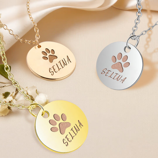 Custom Pet Paw Print and Name Necklace - The Pet Pillow