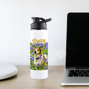 Custom Pet Photo Water Bottle with Name for Walk, Sports, Travel - The Pet Pillow