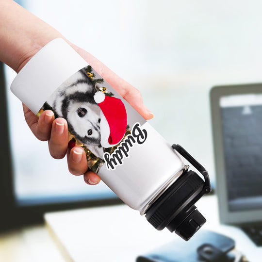 Custom Pet Photo Water Bottle with Name for Walk, Sports, Travel - The Pet Pillow