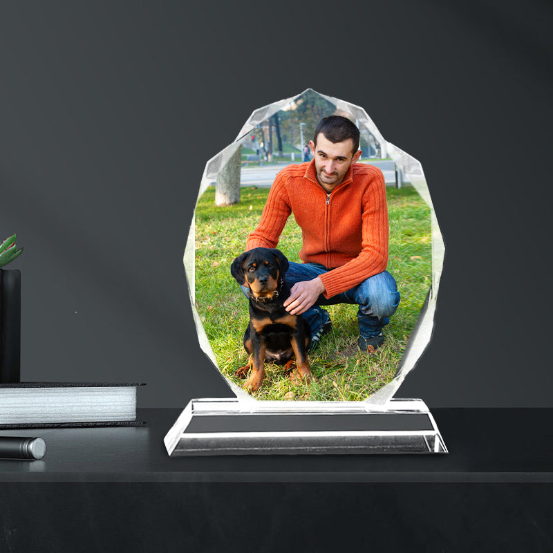 Custom Pet Crystal Picture Frame Personalized Etched Glass Photo Ornament - The Pet Pillow