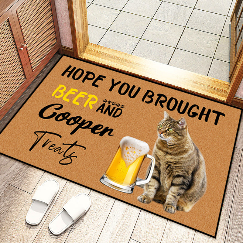 "Hope You Brought Beer And Dog/Cat Treats" Personalized Pet Photo Doormat Gift - The Pet Pillow