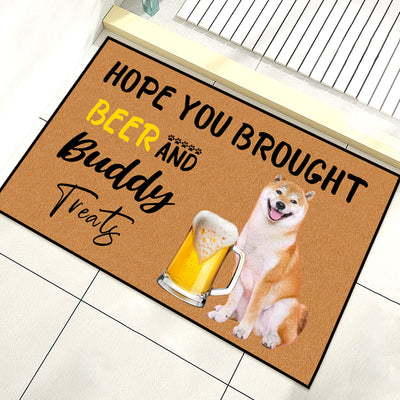 "Hope You Brought Beer And Dog/Cat Treats" Personalized Pet Photo Doormat Gift - The Pet Pillow