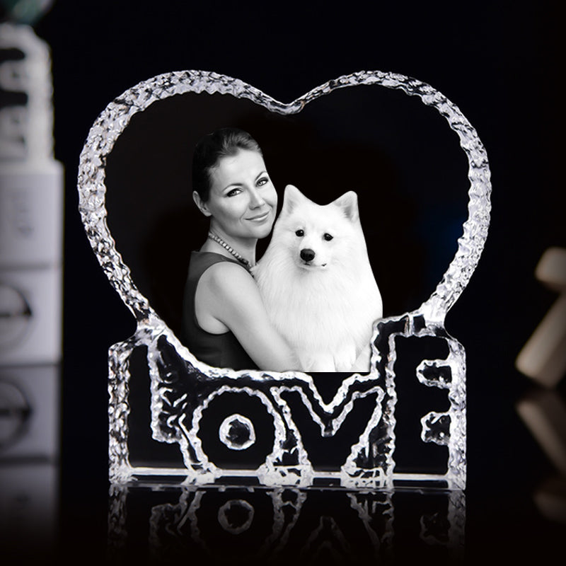 Heart Custom Engraved 3d Crystal Picture Frames Personalized Pet Photo Etched Gifts - The Pet Pillow