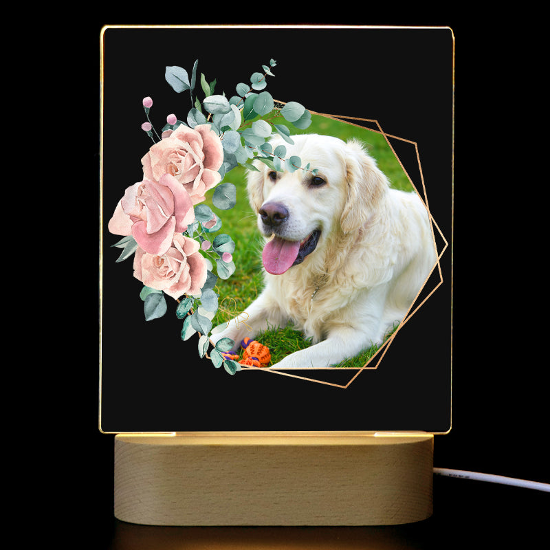 Customized Pet Photo Night Light with Garland Personalized Dog Memorial Gift - The Pet Pillow