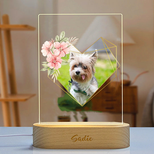 Customized Pet Photo Night Light with Garland Personalized Dog Memorial Gift - The Pet Pillow