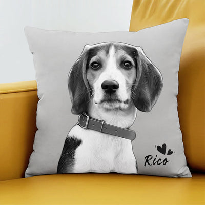 Custom Pet Portaits Pillow From Photo Personalized Black And White Throw Pillow - The Pet Pillow