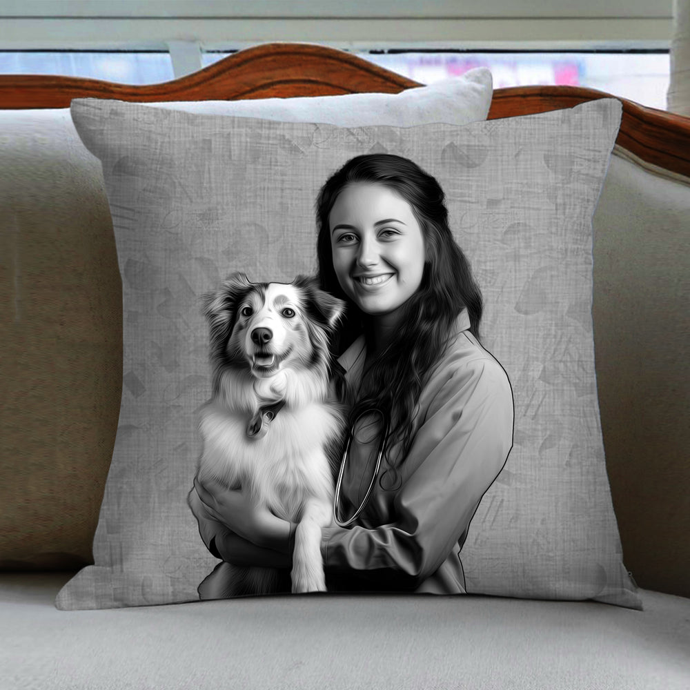 Custom Pet Portaits Pillow From Photo Personalized Black And White Throw Pillow - The Pet Pillow