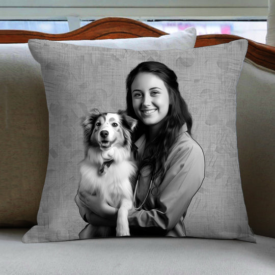 Custom Pet Portaits Pillow From Photo Personalized Black And White Throw Pillow - The Pet Pillow