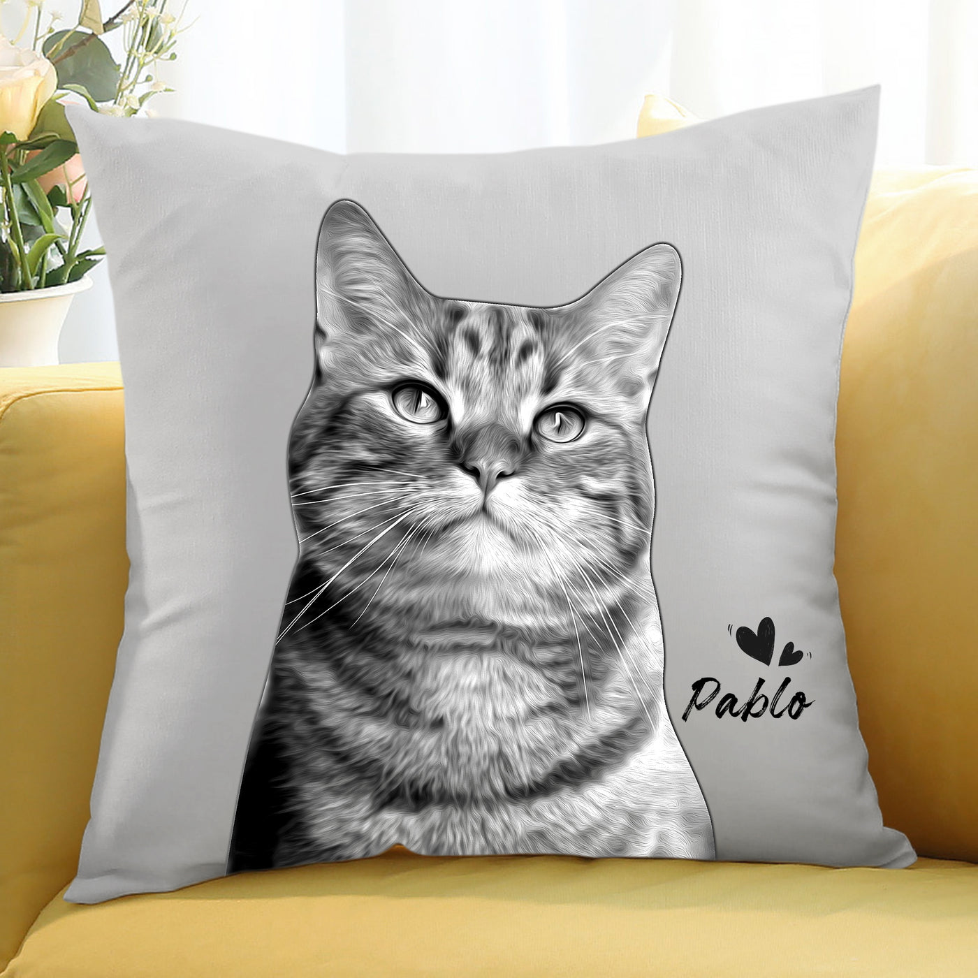 Custom Pet Portaits Pillow From Photo Personalized Black And White Throw Pillow - The Pet Pillow