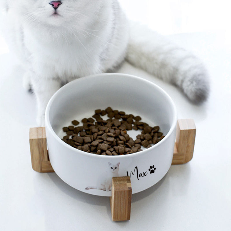 Handcrafted Dog Bowl Set, Gray Stoneware with Paw Print