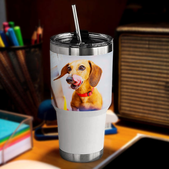 Custom Pet Photo Cup with Straw Personalized Coffee Tumbler for Travel - The Pet Pillow