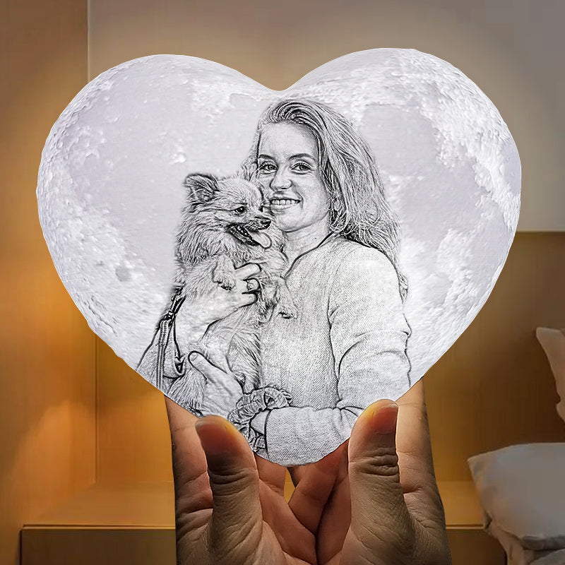 Personalized Heart Moon Lamp with Picture Customized Engraved Night Light Gift for Pet Lover - The Pet Pillow