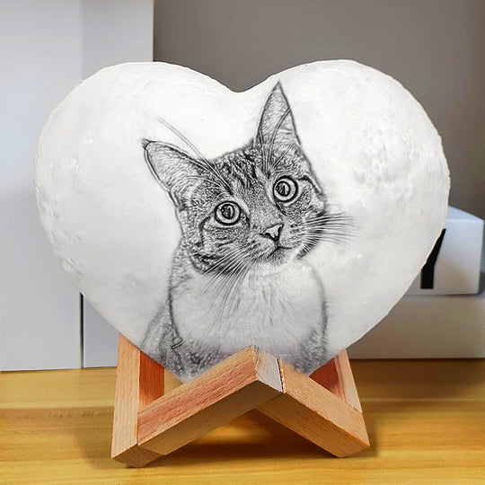 Personalized Heart Moon Lamp with Picture Customized Engraved Night Light Gift for Pet Lover - The Pet Pillow
