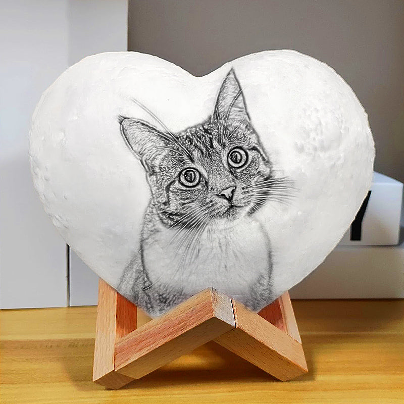 Personalized Heart Moon Lamp with Picture Customized Engraved Night Light Gift for Pet Lover - The Pet Pillow