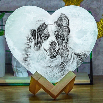 Personalized Heart Moon Lamp with Picture Customized Engraved Night Light Gift for Pet Lover - The Pet Pillow