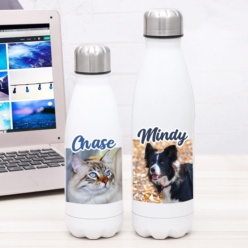 Personalized Sports Water Bottles Made From Pet Photos for Travel, Sports - The Pet Pillow