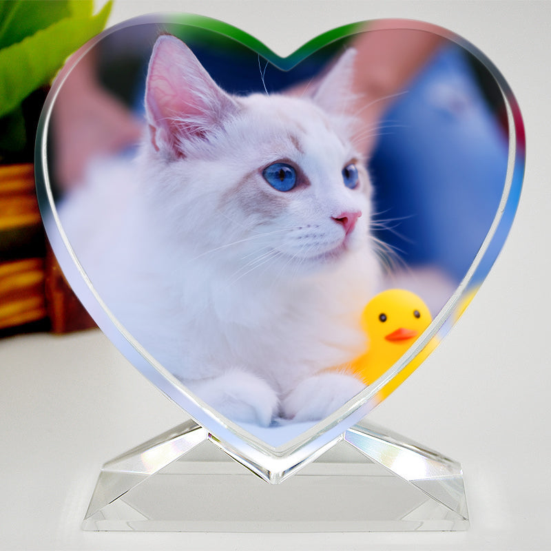 Custom Pet Crystal Picture Frame Personalized Etched Glass Photo Ornament - The Pet Pillow