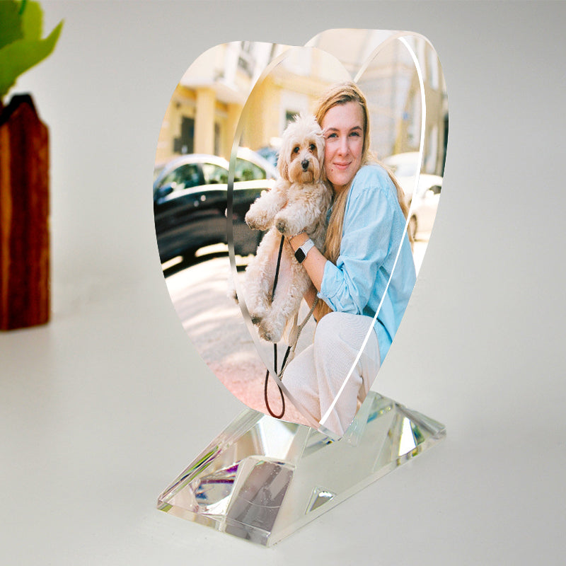 Custom Pet Crystal Picture Frame Personalized Etched Glass Photo Ornament - The Pet Pillow