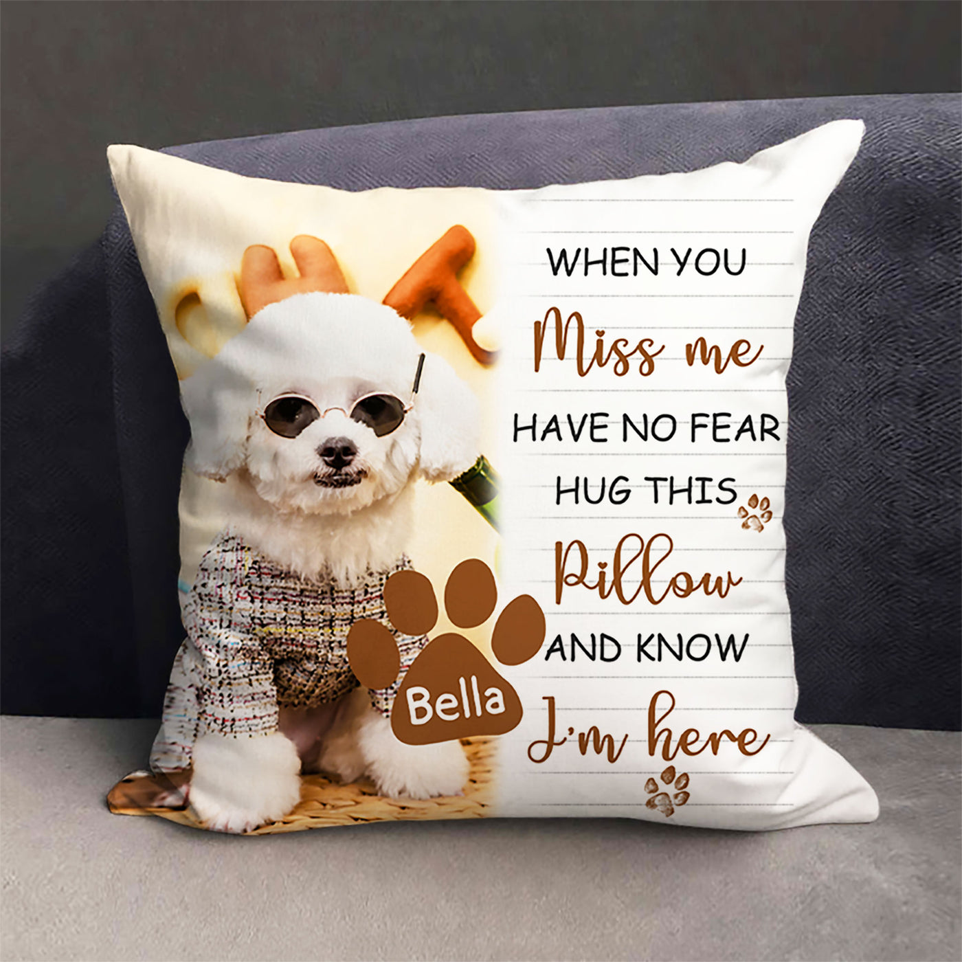 Pet Memorial Pillow with Dog Portrait Personalized Sympathy Gift