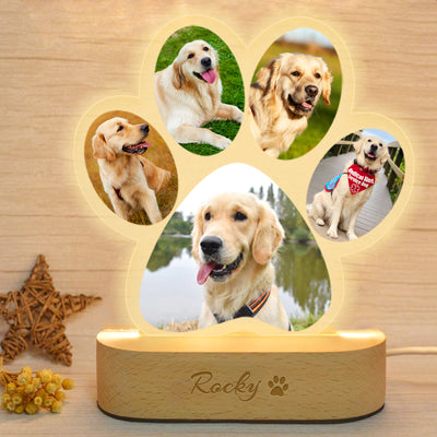 Custom Pet Picture Night Light with Name Personalized Dog Paw Print Gift for Pet Lover - The Pet Pillow