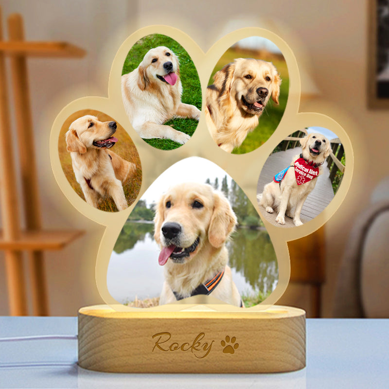 Custom Pet Picture Night Light with Name Personalized Dog Paw Print Gift for Pet Lover - The Pet Pillow