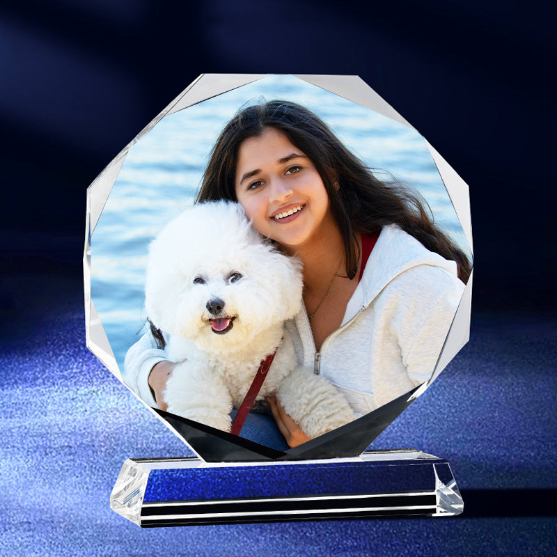 Round Crystal Etched Photo Ornaments Personalized Pet Engraved Glass Picture Frames - The Pet Pillow