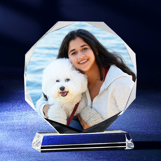 Round Crystal Etched Photo Ornaments Personalized Pet Engraved Glass Picture Frames - The Pet Pillow