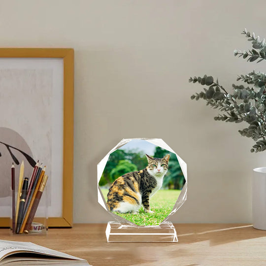 Round Crystal Etched Photo Ornaments Personalized Pet Engraved Glass Picture Frames - The Pet Pillow