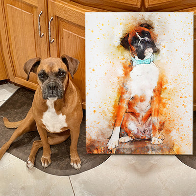 Personalized Watercolor Pet Portraits Canvas Prints Art with Dog Photo for Home Decor - The Pet Pillow